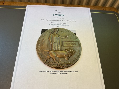 Ww1 memorial plaque john white - plaque,