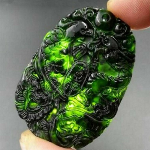 Natural black green jade - green,