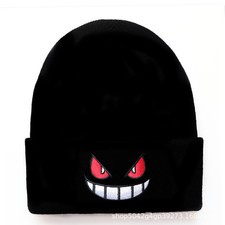 Unisex Gengar Beanie Hat Pokemon Style Knitted Embroidered Soft Thick Warm Cap