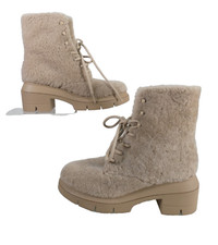 STUART WEITZMAN BOOTS NISHA CHILL SHEARLING COMBAT UK 5 Beige Fluffy Block Heel