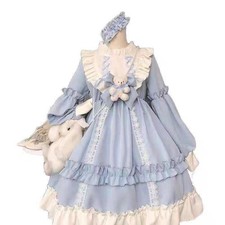 Japanese Lolita Dress Cosplay Costume Kawaii Ruffle Puff Sleeve Retro Style