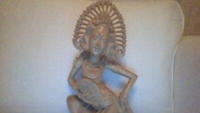 Vintage Wood Hand Carved Bali bust Sculpture Woman Goddess Fan Dancer VTG Bali