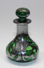 ANTIQUE GREEN SILVER OVERLAY PERFUME BOTTLE