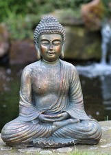 Garden Ornament Sitting Buddha Bronze Stone Zen Effect Outdoor Indoor Statue