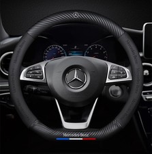 15" PU Leather+Carbon fiber Steering Wheel Cover For Mercedes Benz A B C-Class