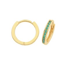 9ct Yellow Gold Emerald Hoop Earrings British Made 375 Hallmark Brand New Boxed