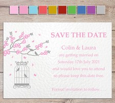 100 Personalised Wedding Save The Date Cards with envelopes butterfly birdcage#2