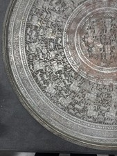 Antique Persian Qajar Tinned Copper Hand Etched /Engraved Table Tray - 27"