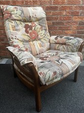 ercol rennaisance Chair Wild Poppy Calypso Fabric Elm Wood Golden Dawn