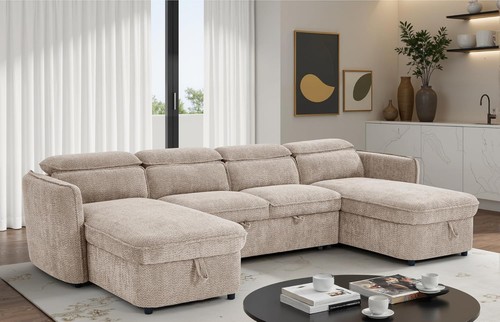 Shape corner sofa bed - u, boucle
