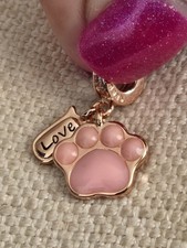 Rose Gold Plated Pink Paw 'Love' Charm. 925 Sterling Silver + FREE BRACELET. UK