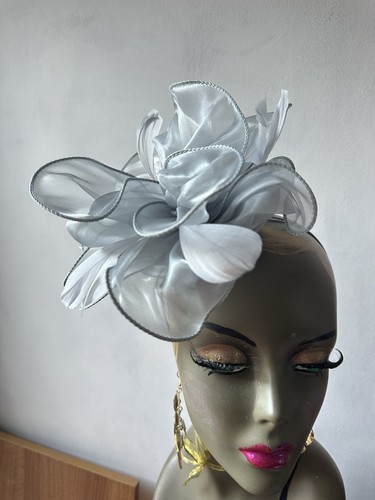 Silver satin fascinator - satin,