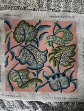 Kaffe Fassett Ehrman Tapestry Completed Needlepoint Crewel Leaves Prep Pink Blue