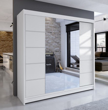 ELUKS - Dervino Modern Bedroom Sliding Door Wardrobe with Mirror Cabinet