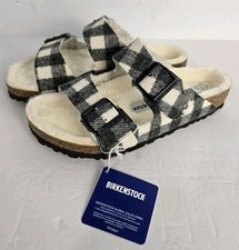 Birkenstock Arizona Shearling Lined Plaid Sandals Slides Womens Sz 39 US 8 - 8.5