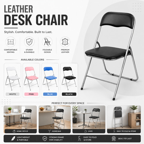 Folding leather desk chair - desk,