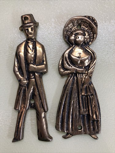 Vintage brass toilet signs - toilet,