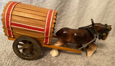 Vintage Handmade Wooden Gypsy small Model Caravan & Shire Horse