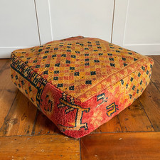 Vintage Kilim Floor Cushion Pouf Footstool Carpet Moroccan Handwoven Stuffed