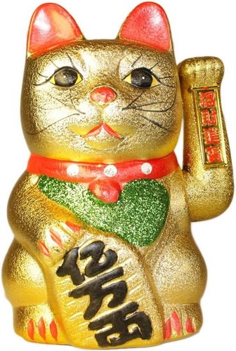 Very large gold maneki neko - large,