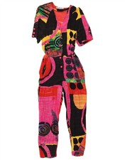 VINTAGE Womens Overall Jumpsuit UK 14 Medium Multicoloured Geometric F107