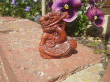 Hand Carved wood netsuke Dragon holding a ball collectable boxwood figure.