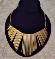 14" Brass Tone Graduated Baton Fringe Necklace Zena Savage 58g 3" Extender