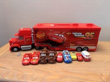 Disney Cars Lightning McQueen Mack Transporter Truck and 9 Cars please read 