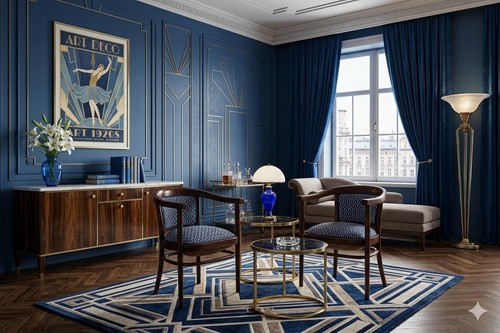 Pair art deco chairs navy - art,