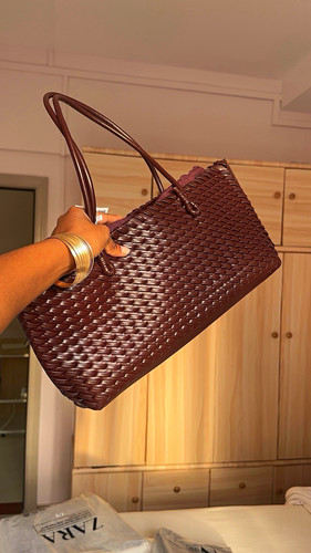 Zara large brown woven faux - brown,