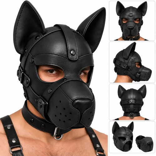 Leather puppy hood - leather, bondage