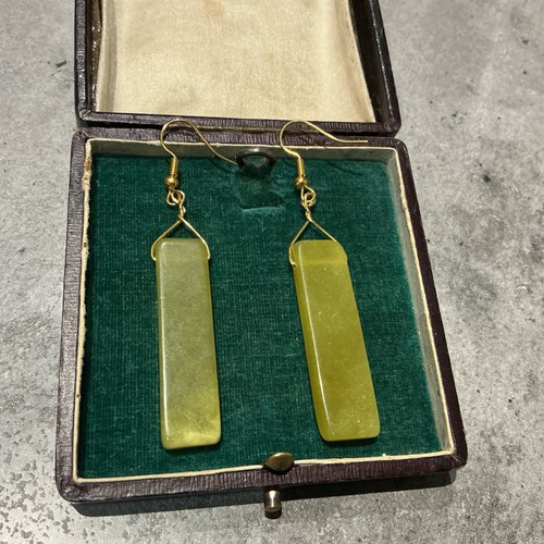 Gold plated jade slab - jade, earrings