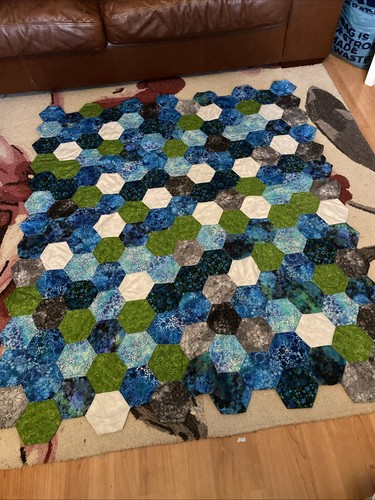 Hand sewn hexagon quilt - hexagon,