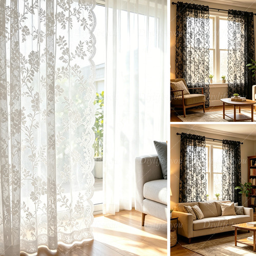 Voile curtains panels lace - curtains, 2