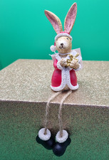 Jasper Rabbit Shelf Sitter Wearing Santa Costume Father Christmas Dangly Legs