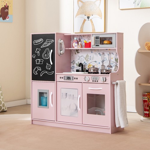 Wooden pink play kitchen kids - pink,
