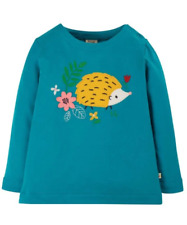 Frugi Girl's Long Sleeve Alana Hedgehog Applique Cosy Top – Teal Blue