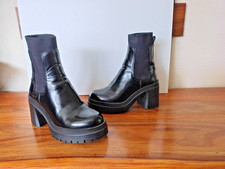 ALDO BLACK LEATHER CHELSEA ELATICATED PLATFORM ANKLE BOOTS UK 4 RRP £120