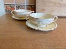 2 x Wedgwood Of Etruria & Barlaston Soup Coupe & Saucer  - Edme - Gold Trim