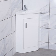 550 mm Gloss White Corner Cloakroom Vanity Unit Basin Single Door Floor Standing