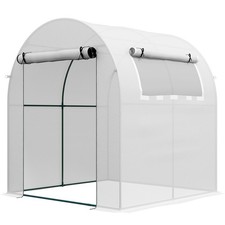 Outsunny Walk in Polytunnel Greenhouse with Roll-up Window and Door, White