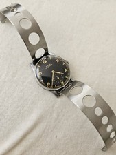 Vintage Doxa Military WWII 1945 Stainles Steel  Black Dial  34mm Watch Working