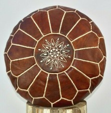 MOROCCAN LEATHER POUFFE FOOTSTOOL OTTOMAN BEANBAG CHESTNUT BROWN **HANDMADE**