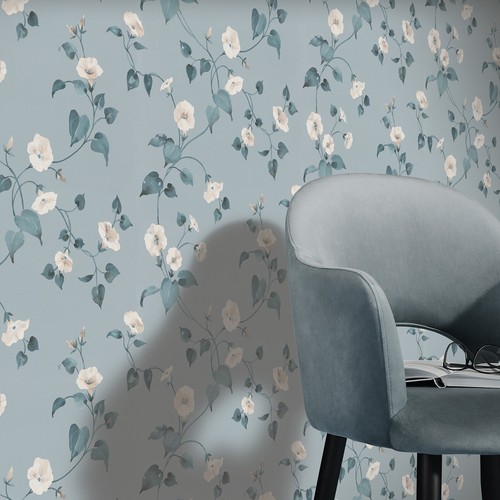 Duck egg floral wallpaper - floral,