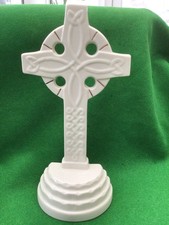 Irish Parian Donegal China CELTIC CROSS Religeous flat back ornament 22 cm