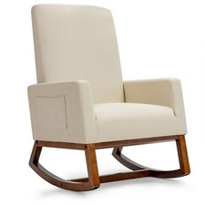 Modern Rocking Chair Upholstered Fabric Leisure Armchair with Rubber Wood Base