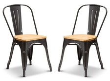 2 Grey With Oak Wood Seat Tolix Style Dining Chairs Metal Industrial Slight2nds