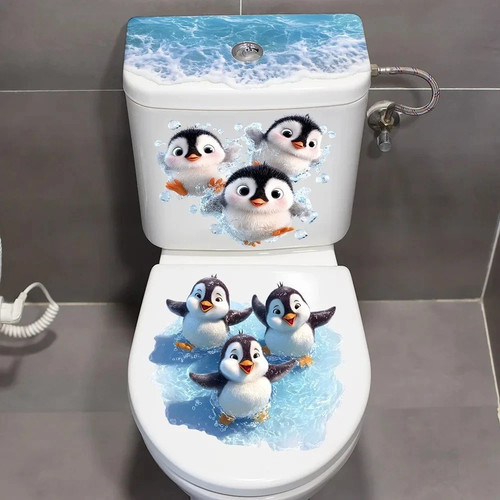 Cute penguin toilet stickers - cute,