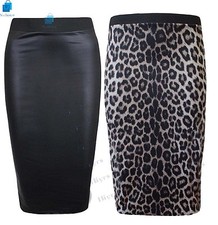 WOMENS WET LOOK PENCIL SKIRT