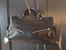 Celine Style Genuine Black Leather Boogie Quilted With Furla Heart Keyring